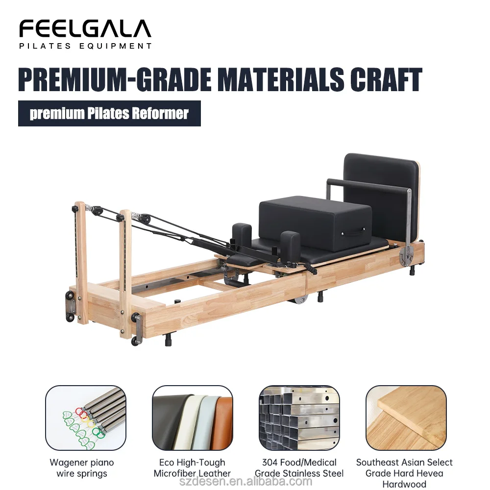 Oak Wood Foldable Adjustable Pilates Reformer High-End Silent Pulley and Spring product detail 2