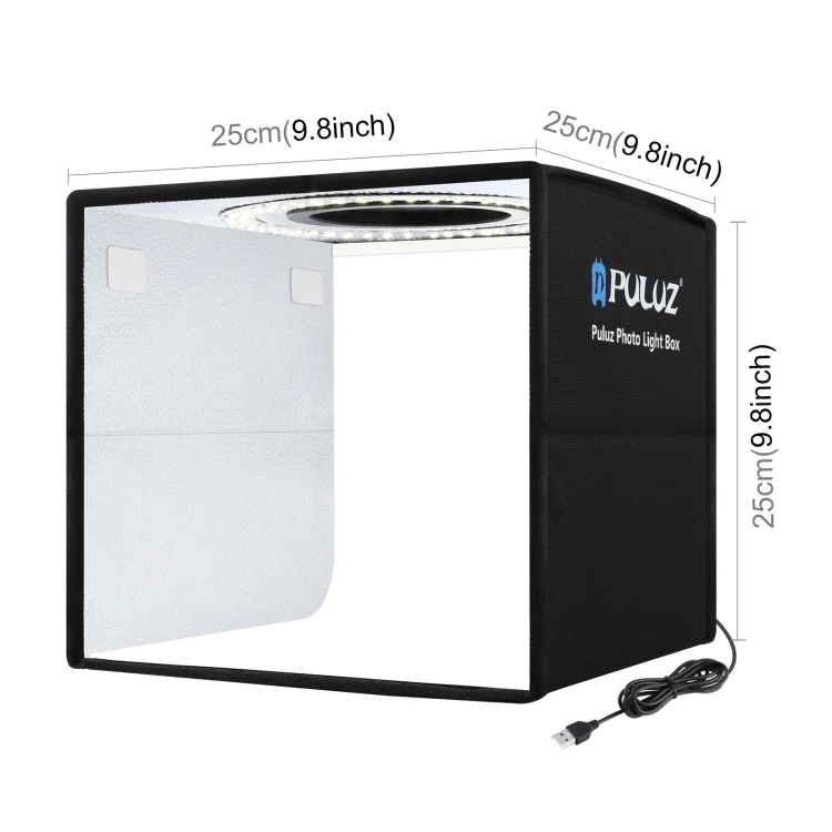 Photo Box PULUZ 25cm Photo Studio Box for Small Items Photography Accessories LED Light Box With 12 Colors Backdrops