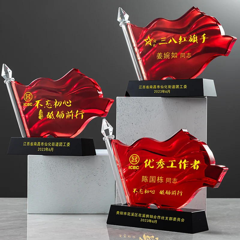 Factory wholesale custom new crystal trophy Red flag style supplier