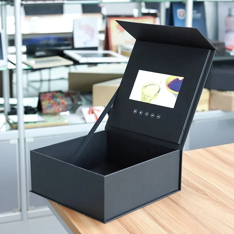 Popular Design Advertising Player 7 Inch LCD HD Display Black World Box Gift Wine Video Packaging Box