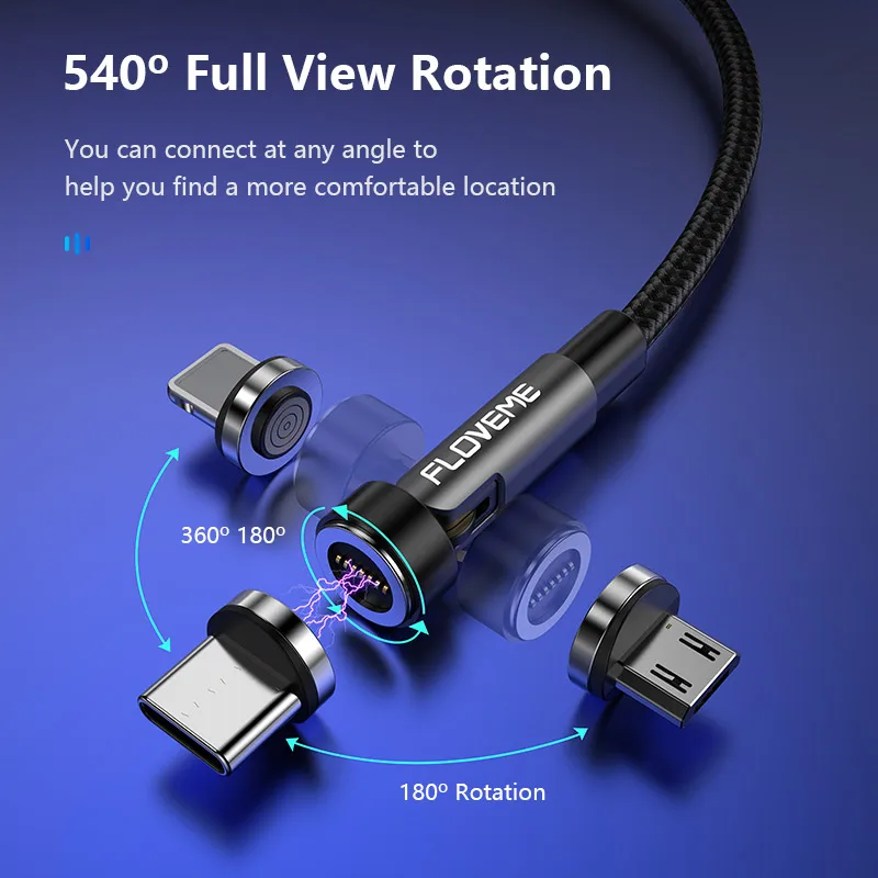 1 Sample OK FLOVEME CE FCC RoHS 540 Magnetic Fast Charging kabel 7-Pin Phone Data Cable for Samsung Custom Accept