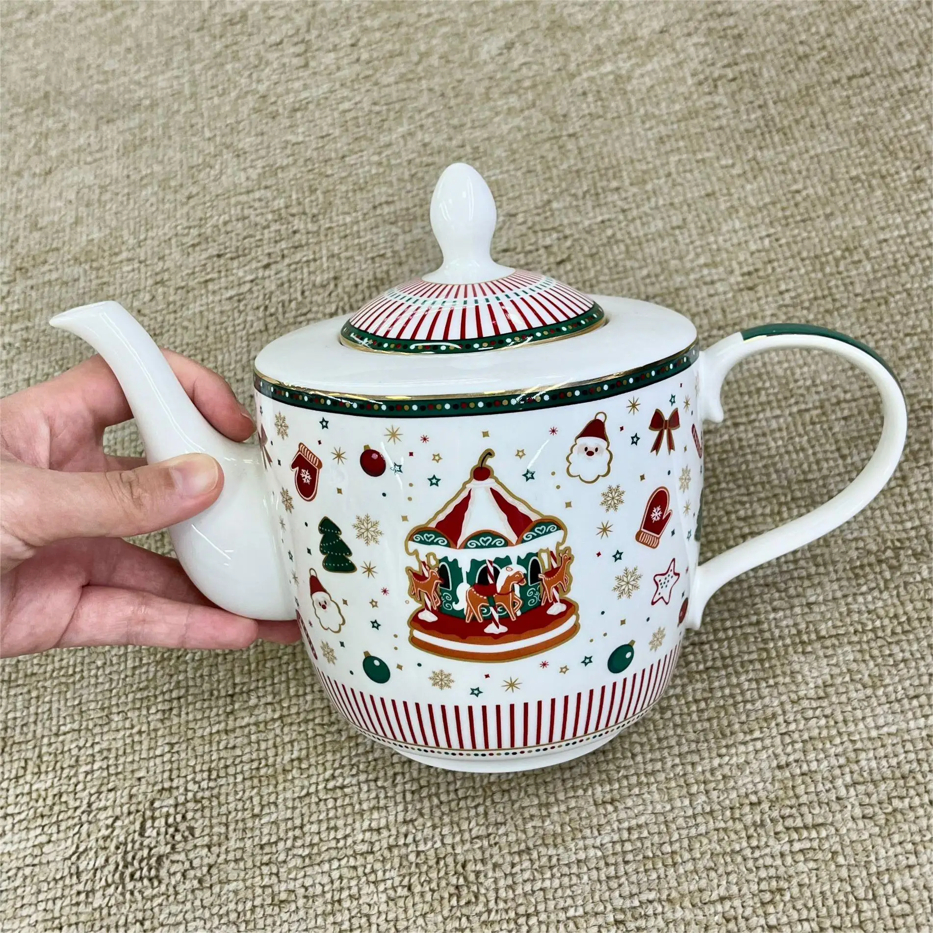 3.5 Inch Porcelain Ceramic Decal Christmas Seasonal Holiday Sugar and Creamer Server Set (Set of 2, White) factory