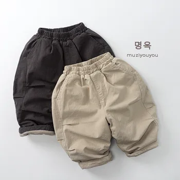 Children's Cotton Baby Pants Coated Fleece-lined Thick Pants Boys' Korean-style Loose Casual Warm Wide-leg Baby Trousers