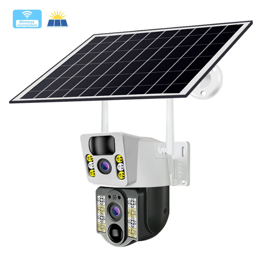 V380 WiFi Dual Lens Solar Power Camera CCTV Security Camera Outdoor Support 128 Memory Card