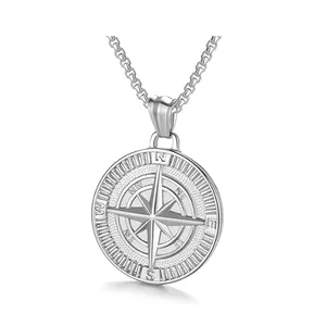 Custom Men's Compass Pendant Necklace Stainless Steel Jewelry