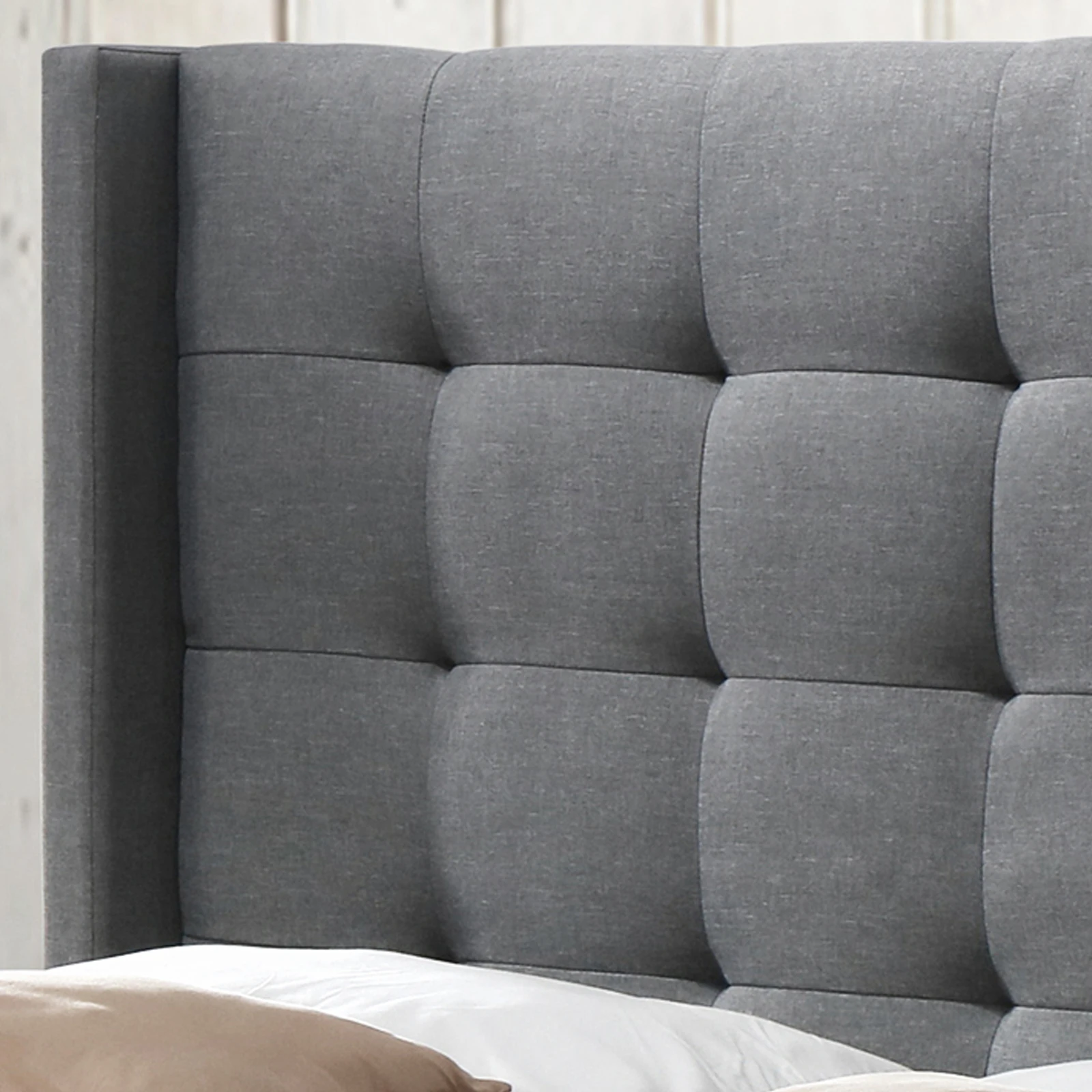 LVL Slats Storage Bed Frames With Drawer on the Footend and Button Tufted Design Bed Head Queen Size Low Price