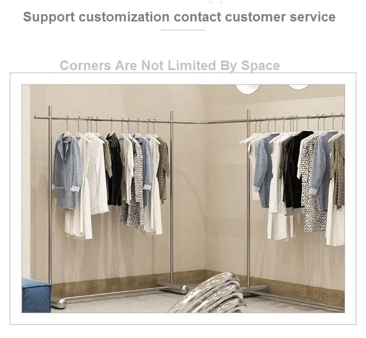 Customized Clothing Store Clothing Rack Floorstanding Stainless Steel Display Rack Hanger Shelf