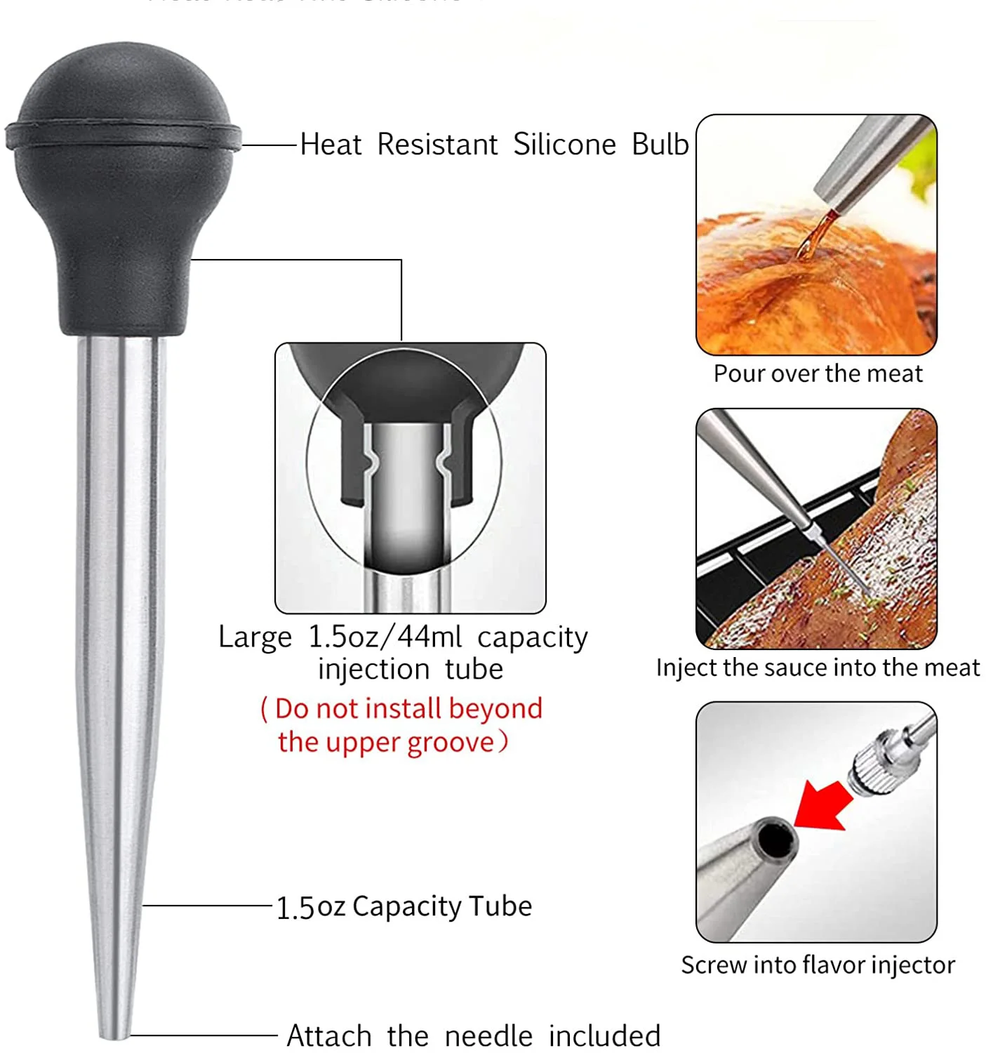 Manual Silicone and Stainless Steel Cooking Seasoning Pump Turkey Injector Meat Injectors for BBQ Turkey Baster Set manufacture