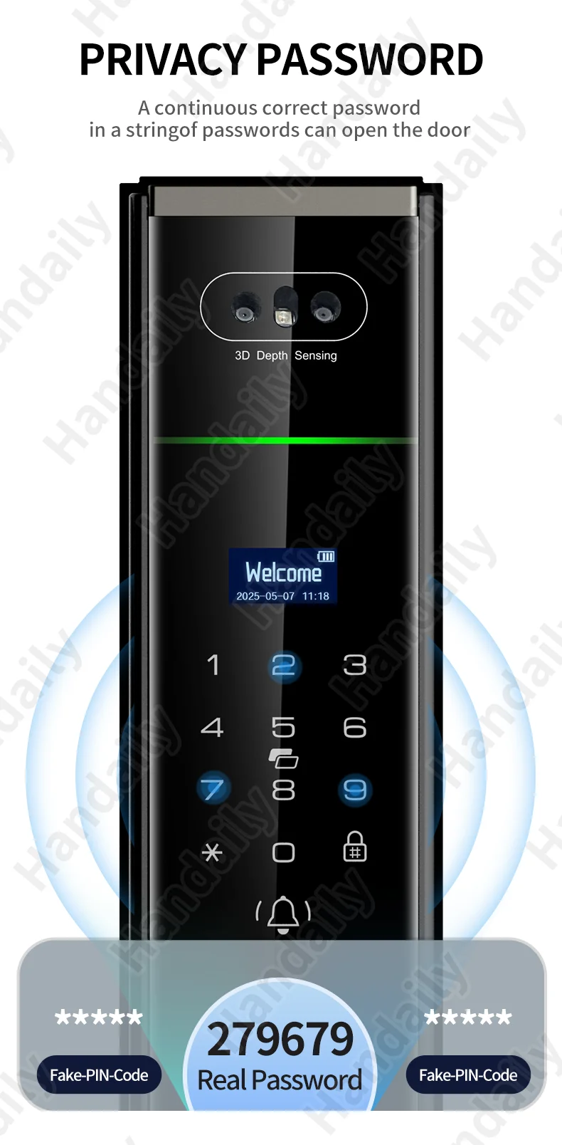 handaily video intercom tuya palm vein smart door lock smart door lock fingerprint password cerraduras for main gate p70-5