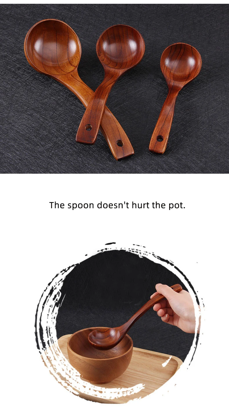 Non-stick Wooden Natural Soup Ladle Rice Soup Spoon Ladle Scoop Wood Non-stick Wooden Natural Soup Ladle Rice Soup Spoon Ladle Scoop Wood