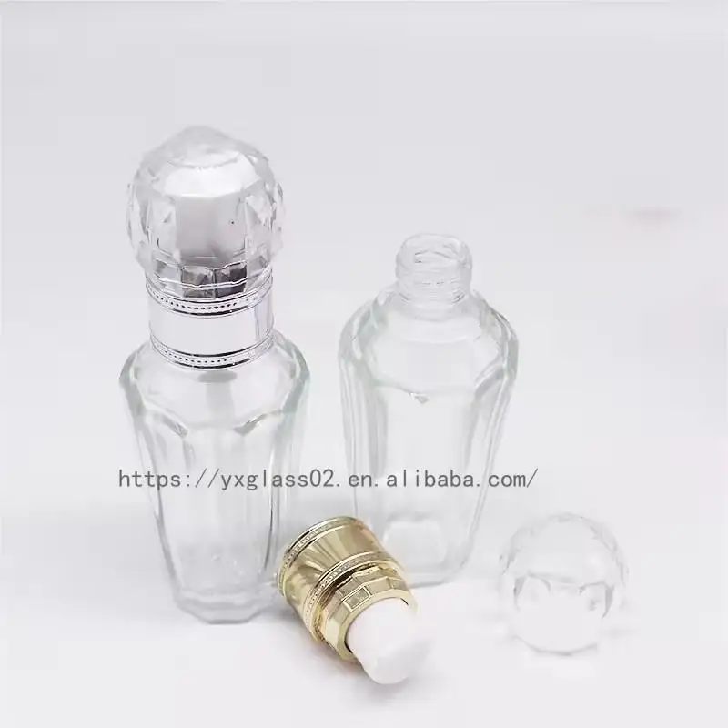 Factory Luxury cosmetic liquid-diamond shape foundation glass bottle make up container with squeeze pump 30ml50ml details