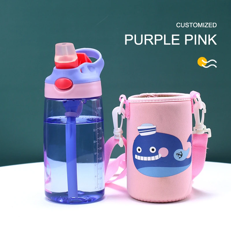 Giant Water Bottle Clear Plastic Drink School Cute Free Kids With Straw 