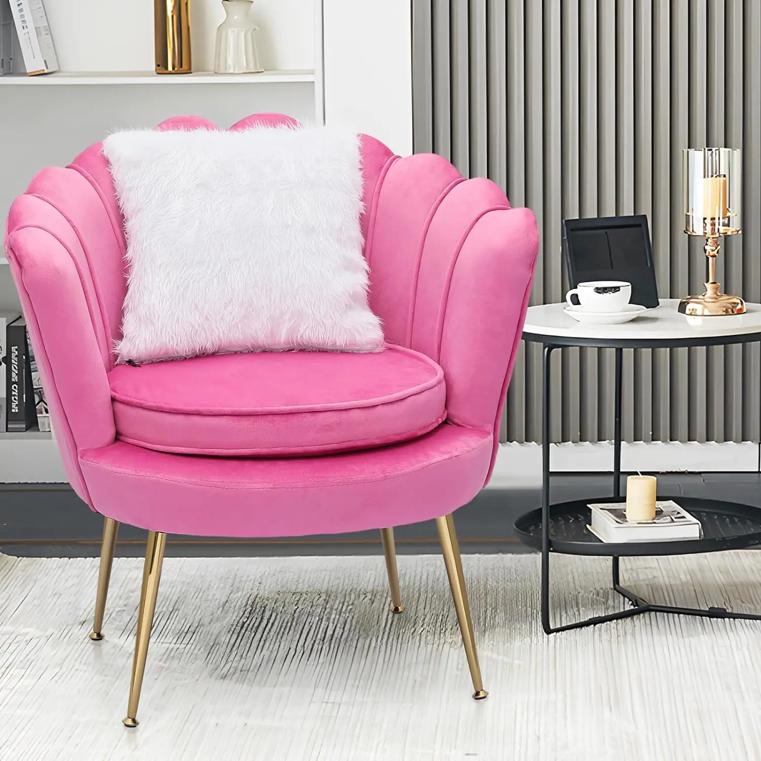 Unique and Versatile Beautiful Style Soft Velvet Upholstery Seashell Back Accent Arm Chair