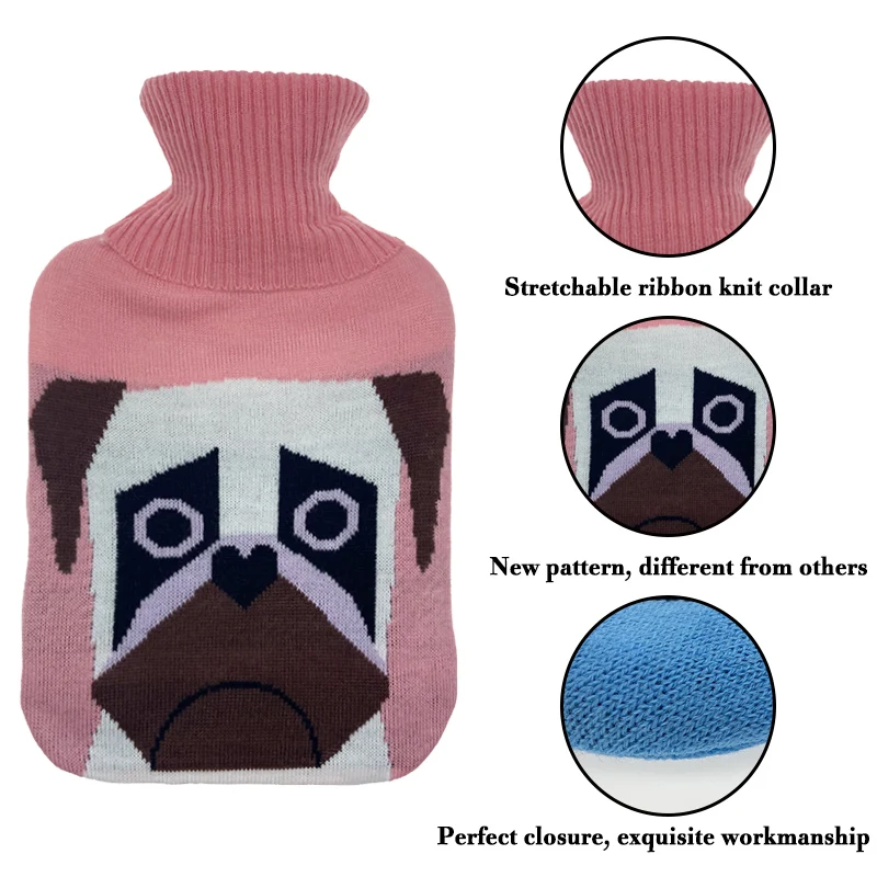wholesales best quality pvc rubber waterproof hot water bottle bag 2l knitted cover custom for long-lasting warming