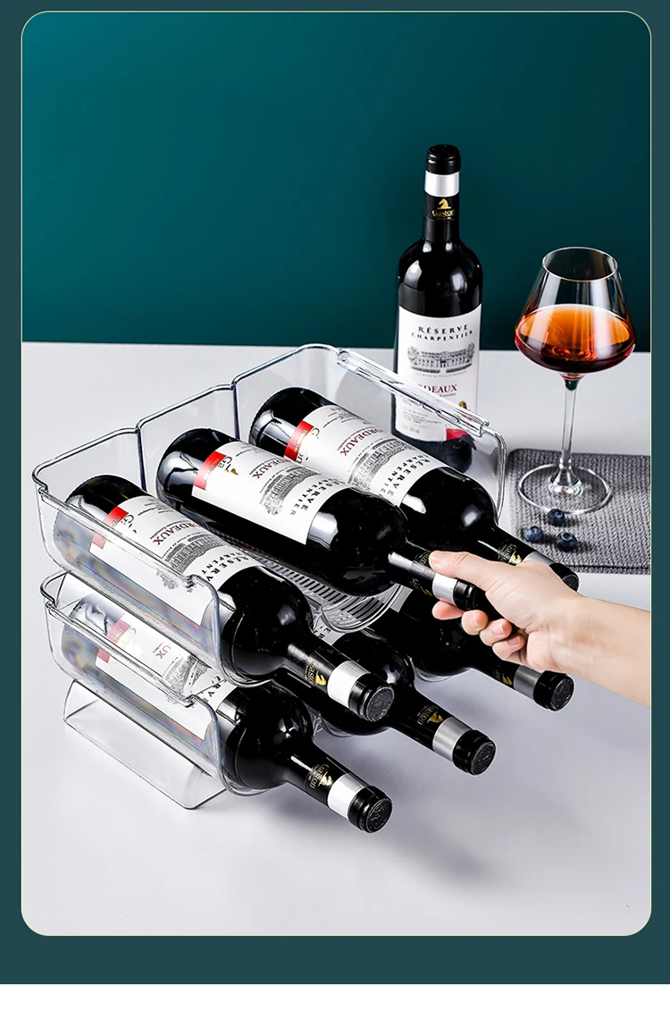 3 Grids Plastic Bottle Organizer Clear Wine Storage Holder Stackable ...