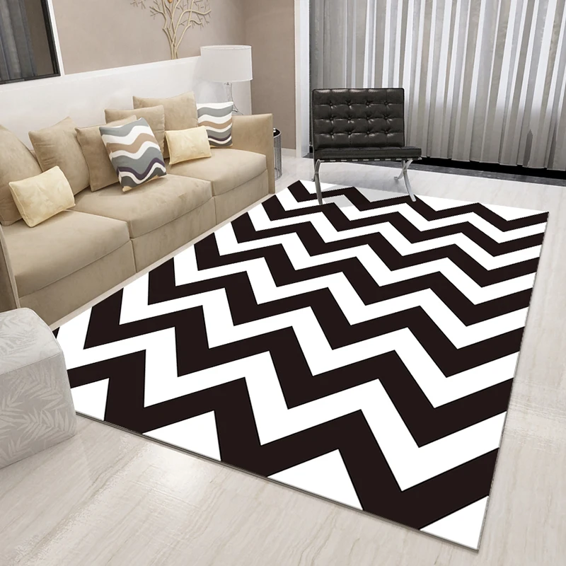 Modern Design Black White Grid Stripe Carpet Rug Abstract Pattern Printed Washable Rug for Living Room Bedroom