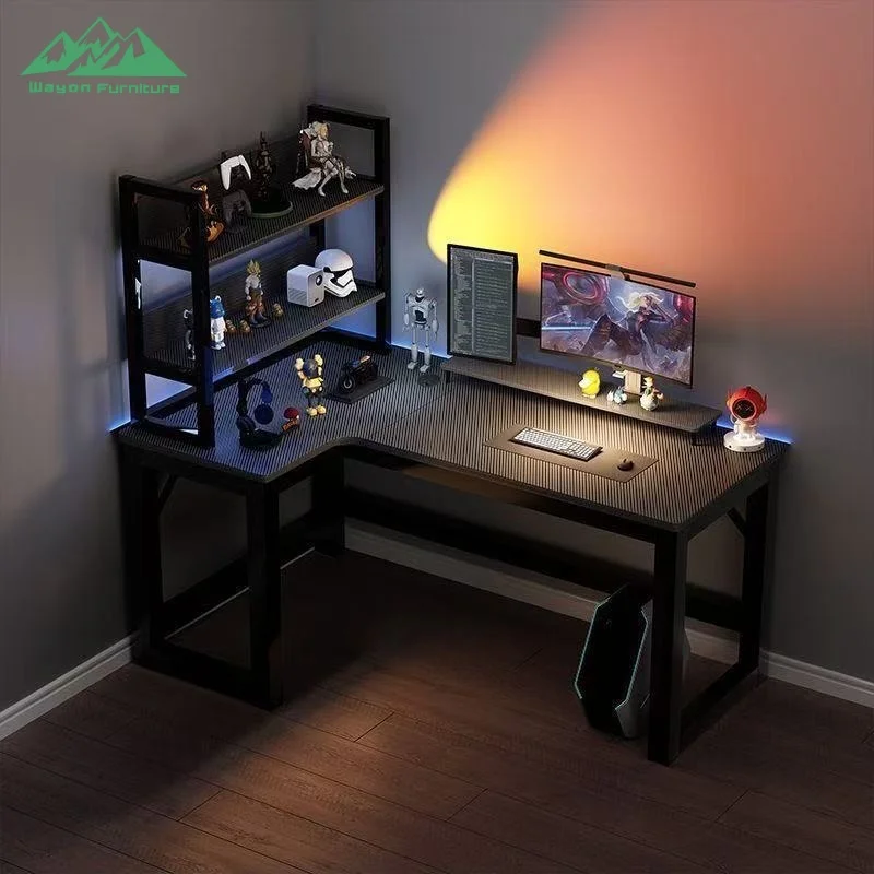 Wayon      Gaming L-Shaped Computer Desk with Carbon Fiber Texture & Display Shelf, Comp