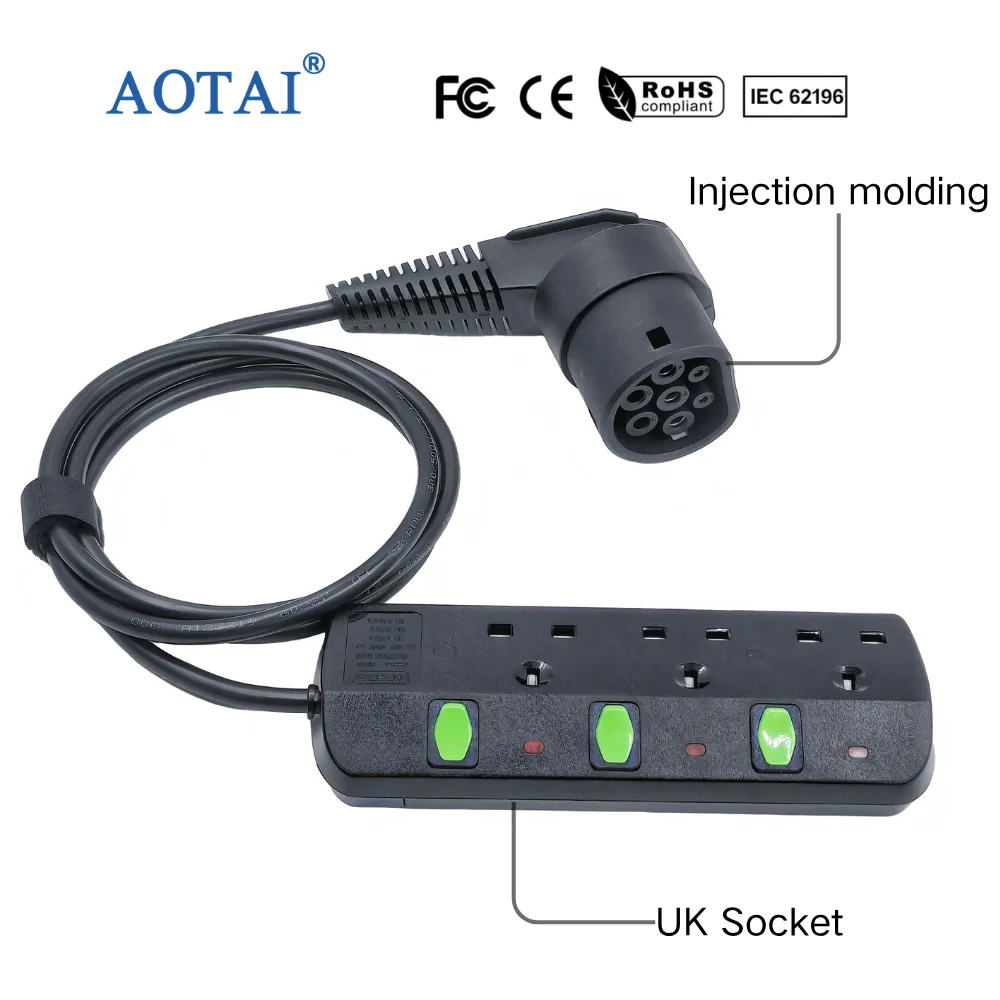 AOTAI Type 2 V2L Cable with UK 3-Way Socket EV Vehicle-to-Load Discharge Cable for BYD Omoda Jaecoo GWM TANK