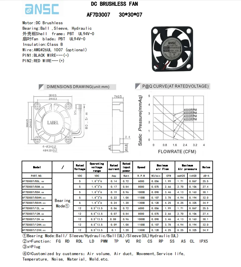 30mm 30X30X07mm 3007 Fan 1.2inch 5V/12V Mini Silent Noise DC Brushless Square Cooling Fan