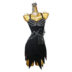 Sleeveless Performance Dress for Women New Latin Dance Dress Costume with Rhinestone Stage Performance Skirt