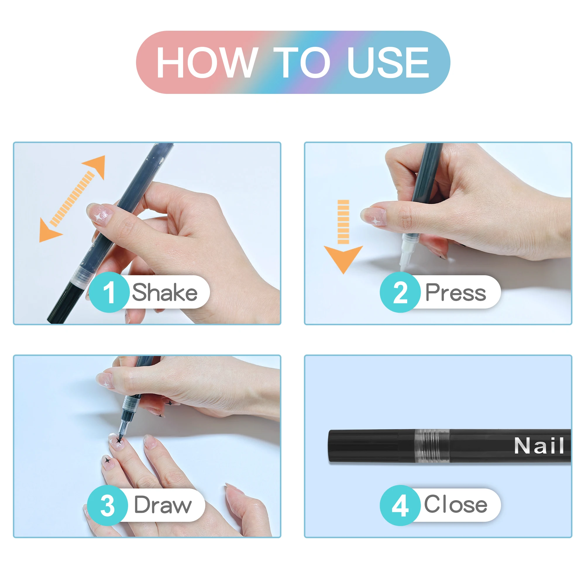 Набор из 12 водонепроницаемых ручек для дизайна ногтей