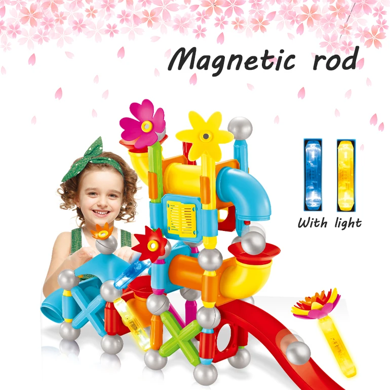 Toy assembly magnets tab blocks toys magnetic rod construction toys kids magnetic rods and ball set with light