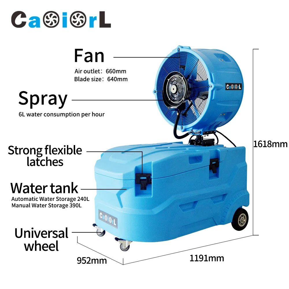 Caoiorl Powerful Oscillating Mobile Mist Cooler Portable Misting Fan Commercial Spray Mist Fan with Water for Outdoor Coolers