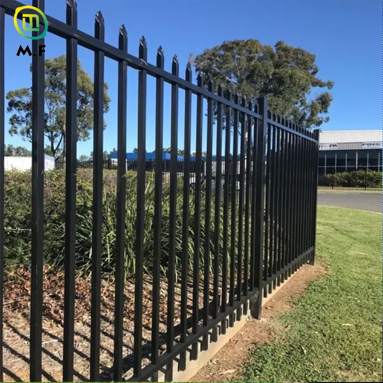 Manufacturer Powder Coated Top Picket 6FT 8FT Black Galvanized Steel Metal Fence Panels