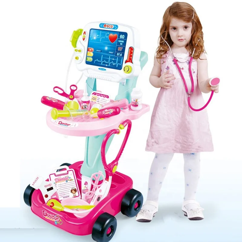 Musical Light Toy ECG Testing Equipment Set Pretend Medical Play Doctor Cart Kit for Kids