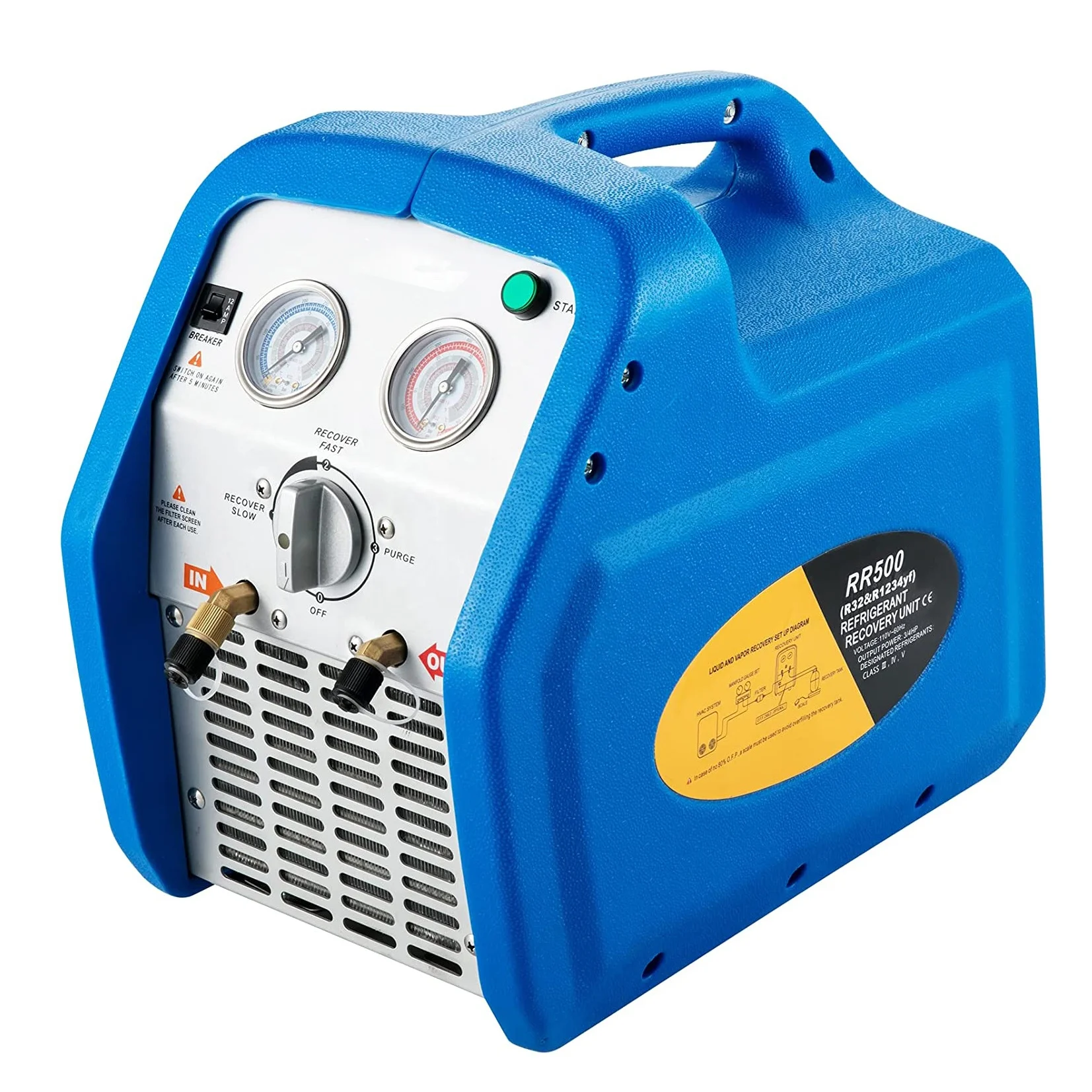 Portable 1HP Refrigerant Recovery Machine for Auto air Conditioning Maintenance R32 R410A 1234YF Refrigerants