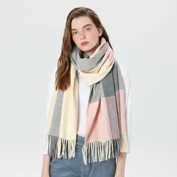 2020 fashion custom fringe knitted winter knit cashmere scarves Acrylic viscose wool sweater scarf women