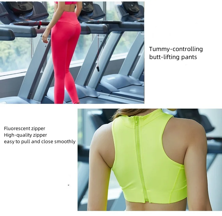 Hot selling foreign trade new yoga clothes for women sports fitness fluorescent back zipper yoga clothes suit for women yoga set supplier