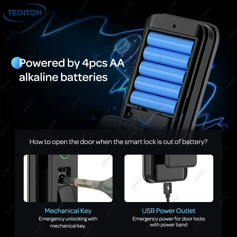 Tediton Fully Automatic Smart Life Tuya App Lock Keyless Biometric Fingerprint Cerradura Inteligente