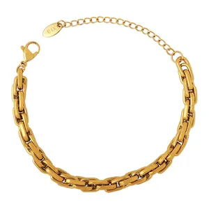 Elegant Simple 18K Gold Plated Stainless Steel Chain Bracelet Chunky for Women-Trendy Charm Bracelets Perfect Gift