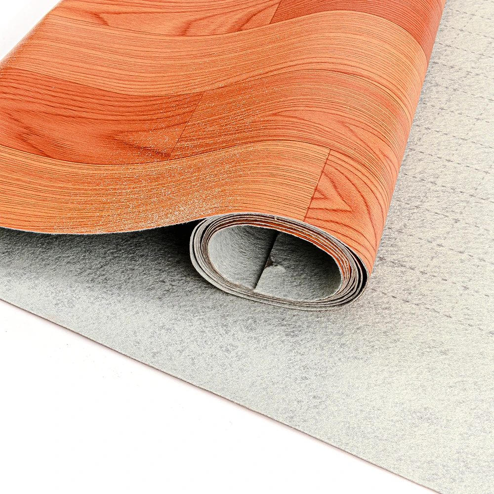 Wood Like PVC Linoleum Vinyl Flooring  Roll on Concrete