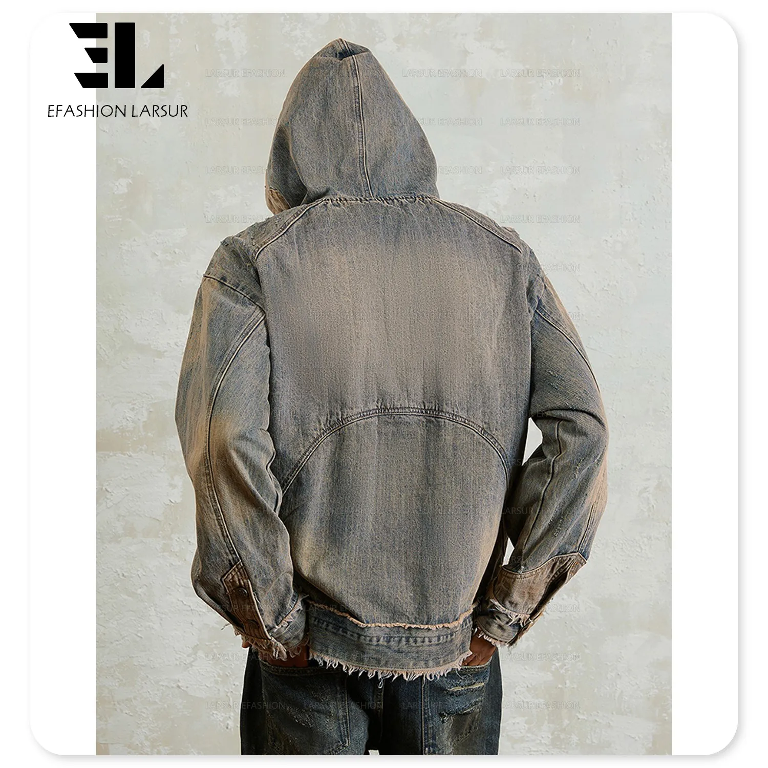 LARSUR Custom Factory Distressed Dirty Mud Wash Ripped Denim