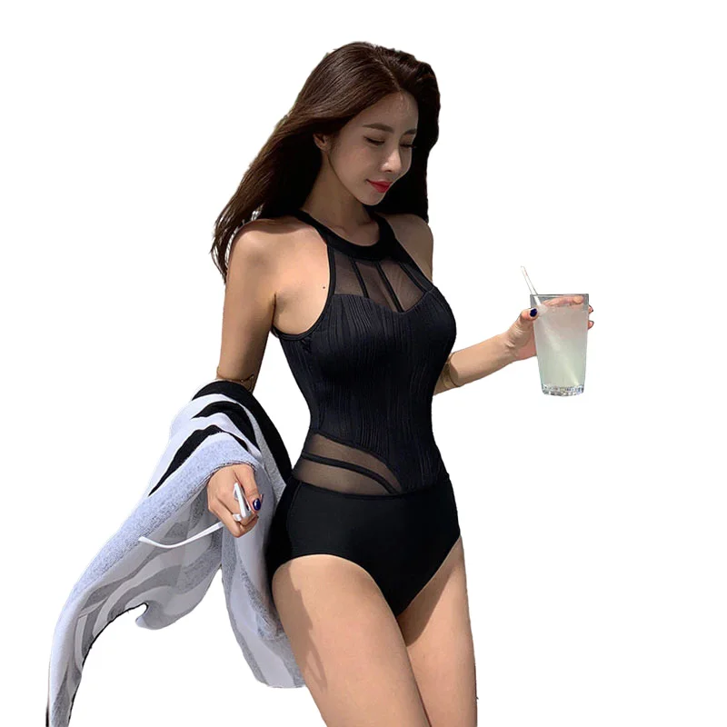 ZHAGHMIN Black One-Piece Swimsuit Swimsuit Women'S New Bikini Small Chest  Show Thin Belly Cover Korean Bathing Hot Spring Swimsuit Swimsuit Thong