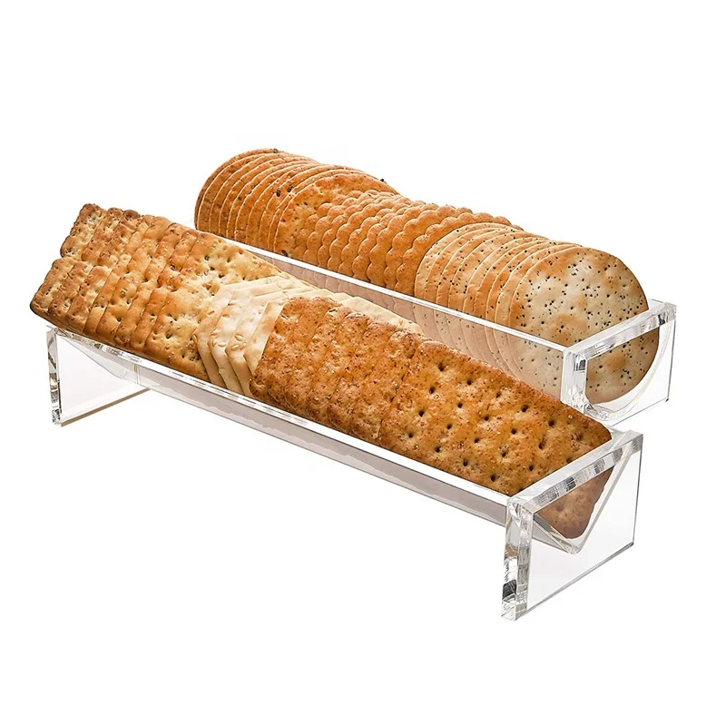 Factory Wholesale Simple European Acrylic Rectangular Dessert Storage Holders Tray Acrylic Biscuit Display Dessert Stand