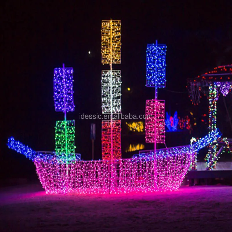 Outdoor Large 3D LED Illuminated Lighted Giant Sailing Boat for Commercial Grade Holiday Festival Decoration