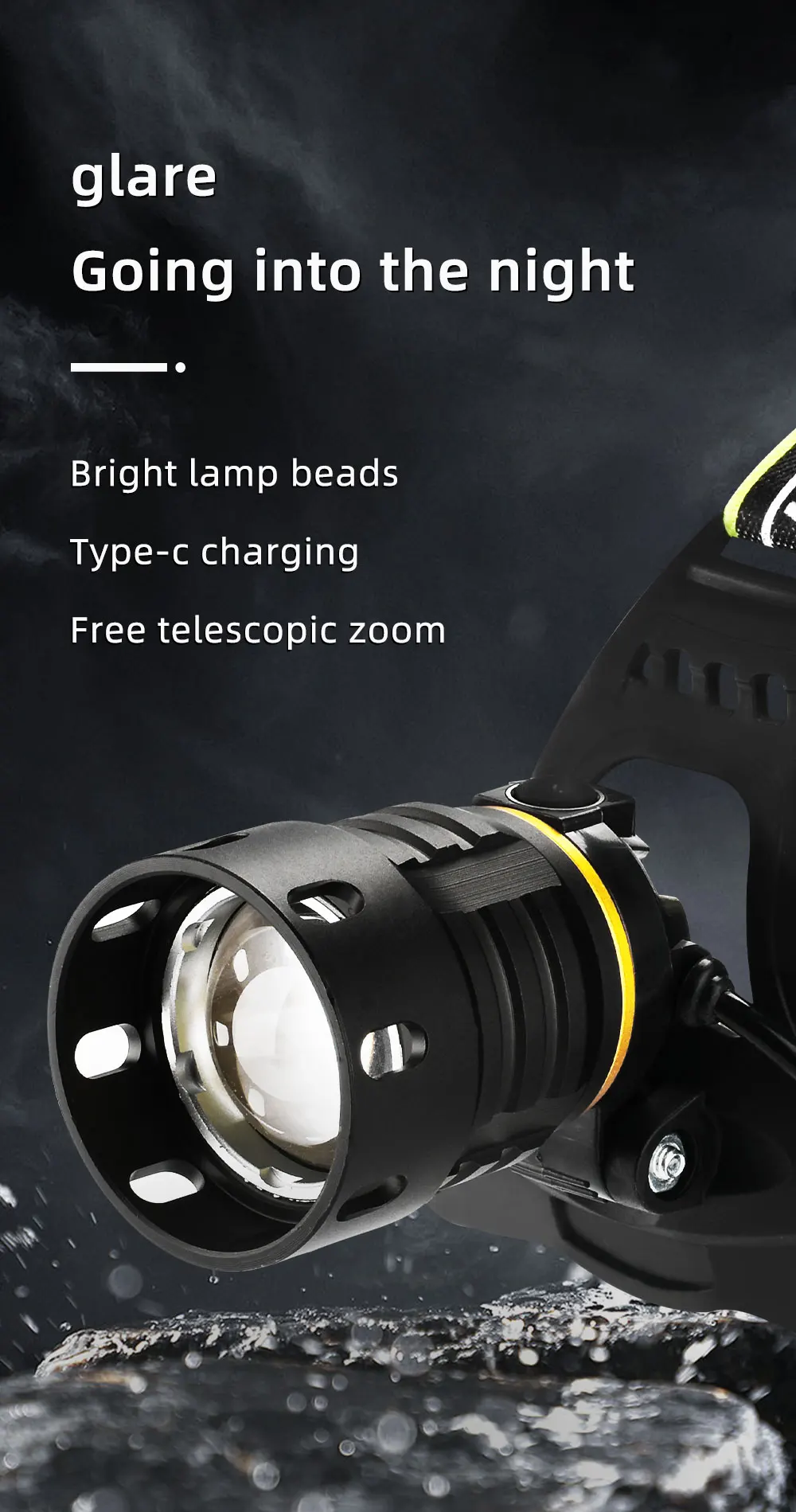 Powerful LED Usb Rechargeable Waterproof Xhp50 Headlight Super Bright Zoomable Warning Light Working Headlamp factory