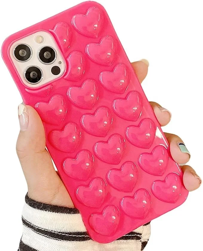 Laudtec Cute Silver Plated 3D Heart Glossy Full Body Protection Case for iPhone 16 pro max Soft Shockproof Cover Phone Case