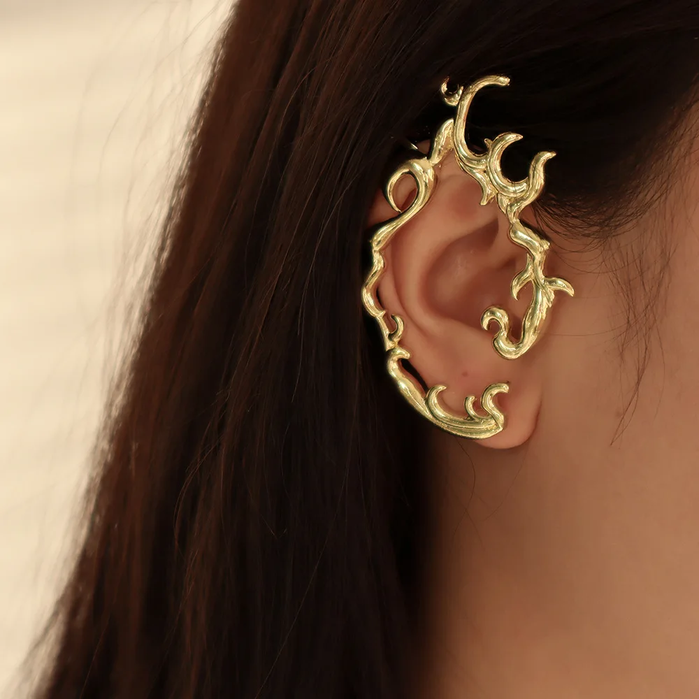 Cold Wind Creative Design Non Pierced Ear Elf Fairy Ear Cuff Clip Irregular Geometric Clip on Earrings Jewelry Accessories