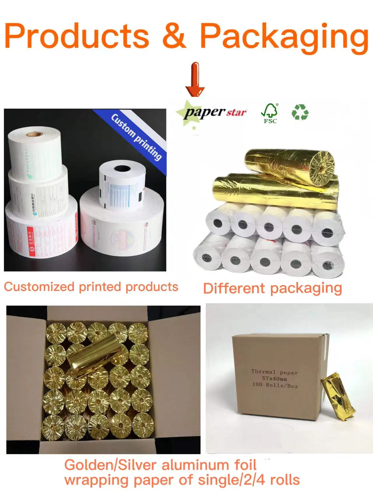 58mm 80 X 80 58x40 Price Receipt Rolls Printer Thermal Direct Printing Thermal Paper in Roll supplier