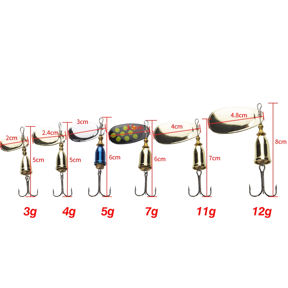 Bass Fishing Spinner 3g/4g/5g/7g/11g/12g Rotating Metal Bait Spinner