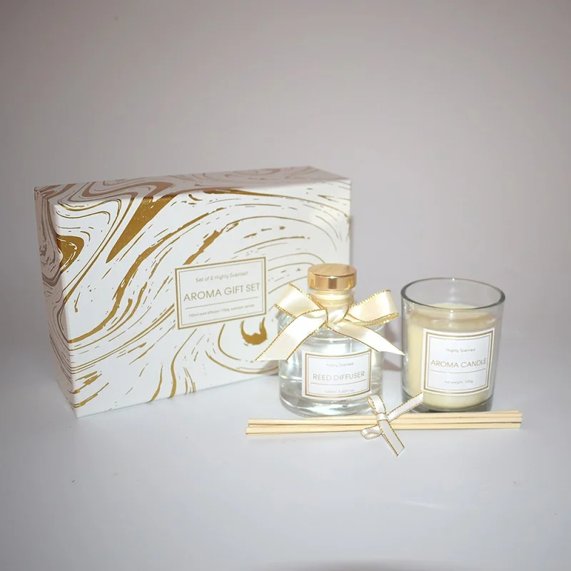 Platinum Gift Box: 100ml Round Bottle Reed Diffuser+150g Scented Candle ...