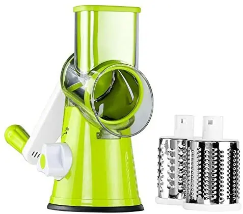 Round Vegetable Mandoline Slicer with 3 Interchangeable Ultra Sharp Cylinders Stainless Steel Blades Dishwasher Safe Rotary/Drum Cheese Grater 