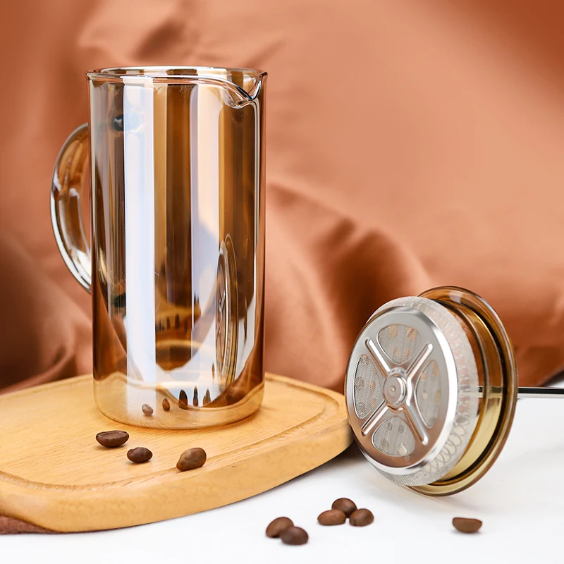 New Factory Sale Custom Logo Titanium Plated Glass Multi-Color Coffee and Tea Maker French Press