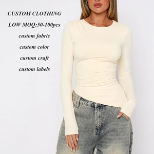 Supplier One Stop Custom logo Printed Solid Color Plain t Shirt Womens Long Sleeve Slim Fit High Stretch Blank Cotton t Shirt