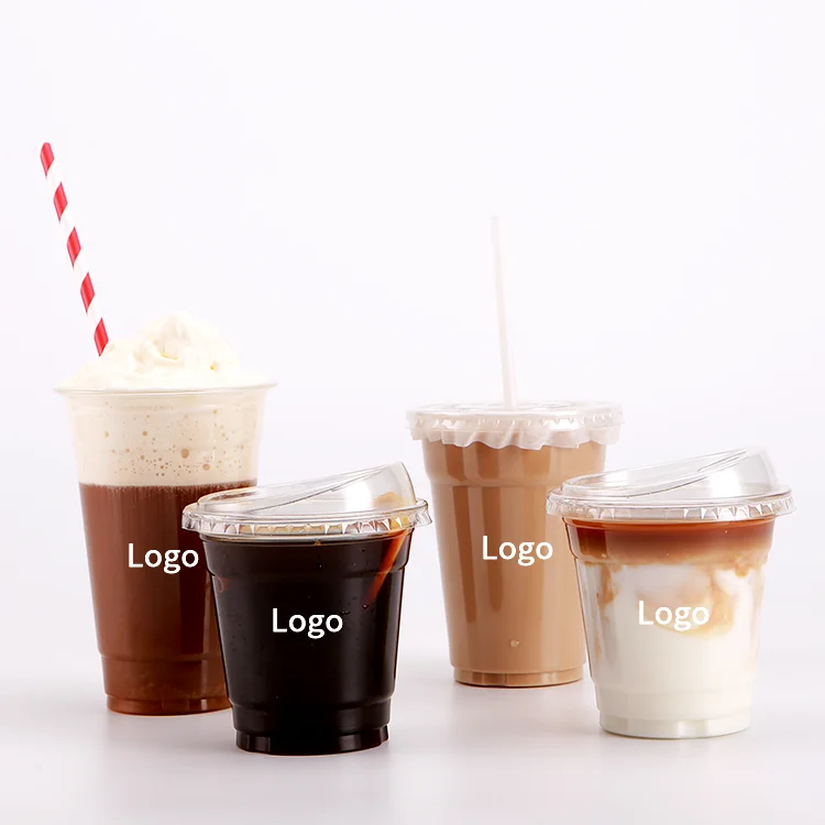 Custom logo Frappe Cup Disposable PET Cup 12oz 14oz 16oz 18oz 20oz 22oz 24oz Smoothie Cold Drinks Clear Plastic Iced Coffee Cups