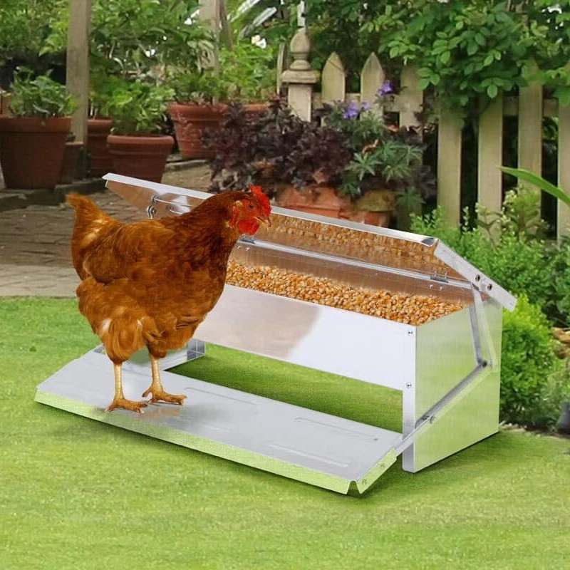 Waterproof Automatic Chicken Feeder Treadle SelfOpen Aluminum Feeder Feed Trough 